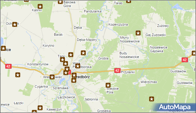 mapa Grobla gmina Przedbórz, Grobla gmina Przedbórz na mapie Targeo