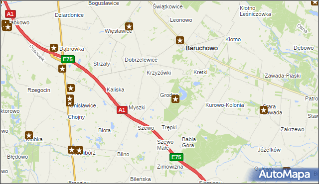 mapa Grodno gmina Baruchowo, Grodno gmina Baruchowo na mapie Targeo