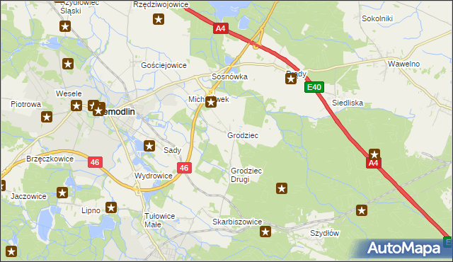 mapa Grodziec gmina Niemodlin, Grodziec gmina Niemodlin na mapie Targeo