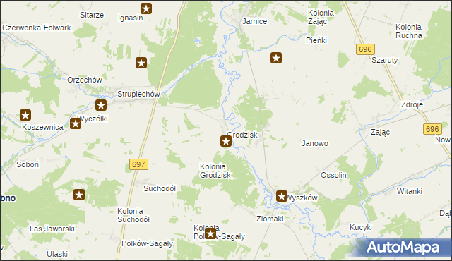 mapa Grodzisk gmina Grębków, Grodzisk gmina Grębków na mapie Targeo