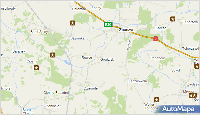 mapa Grodzisk gmina Zbuczyn, Grodzisk gmina Zbuczyn na mapie Targeo