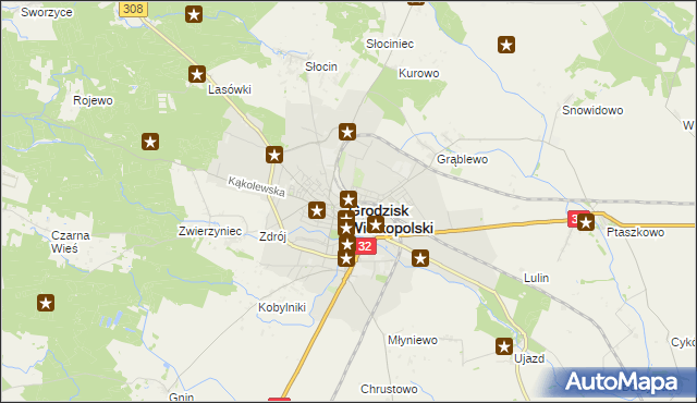 mapa Grodzisk Wielkopolski, Grodzisk Wielkopolski na mapie Targeo