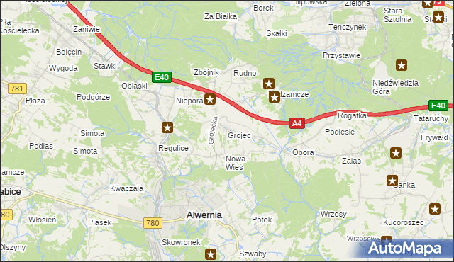 mapa Grojec gmina Alwernia, Grojec gmina Alwernia na mapie Targeo