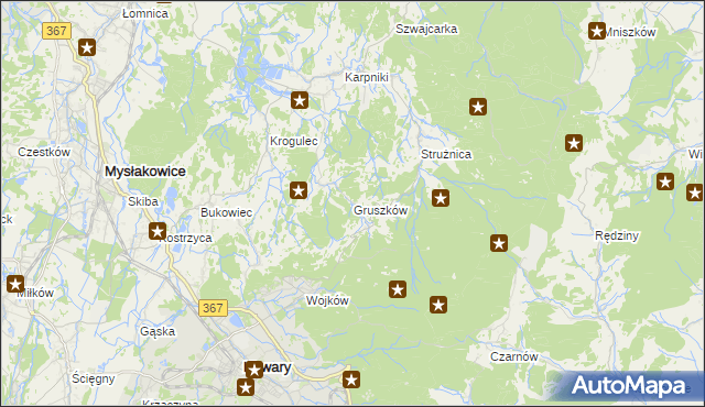 mapa Gruszków gmina Mysłakowice, Gruszków gmina Mysłakowice na mapie Targeo