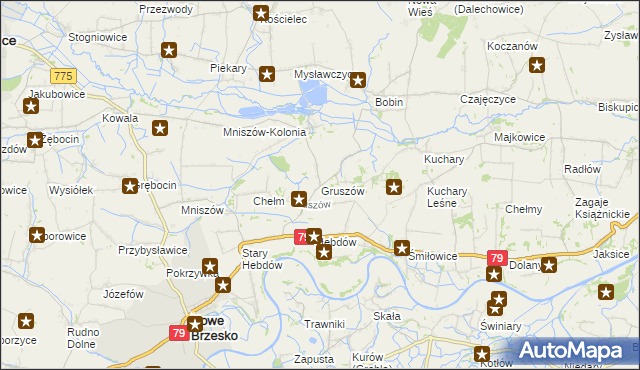 mapa Gruszów gmina Nowe Brzesko, Gruszów gmina Nowe Brzesko na mapie Targeo