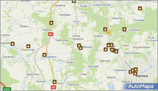 mapa Grzebowilk gmina Siennica, Grzebowilk gmina Siennica na mapie Targeo