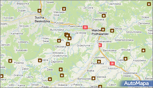 mapa Grzechynia, Grzechynia na mapie Targeo