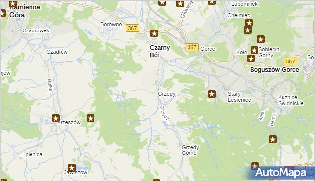 mapa Grzędy gmina Czarny Bór, Grzędy gmina Czarny Bór na mapie Targeo