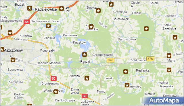 mapa Grzegorzewice gmina Żabia Wola, Grzegorzewice gmina Żabia Wola na mapie Targeo