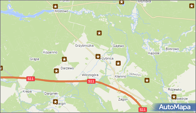 mapa Grzybnica gmina Manowo, Grzybnica gmina Manowo na mapie Targeo