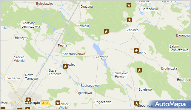 mapa Grzybno gmina Brodnica, Grzybno gmina Brodnica na mapie Targeo