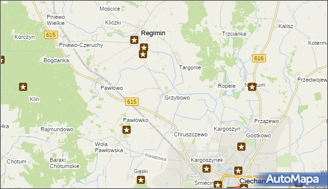 mapa Grzybowo gmina Regimin, Grzybowo gmina Regimin na mapie Targeo