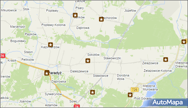 mapa Grzymałów gmina Paradyż, Grzymałów gmina Paradyż na mapie Targeo