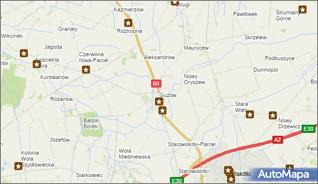 mapa Guzów gmina Wiskitki, Guzów gmina Wiskitki na mapie Targeo