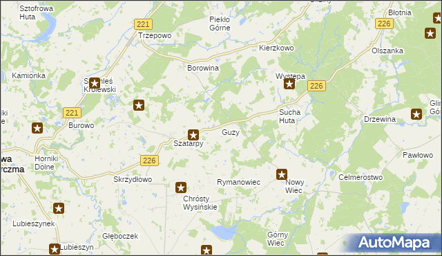 mapa Guzy gmina Nowa Karczma, Guzy gmina Nowa Karczma na mapie Targeo