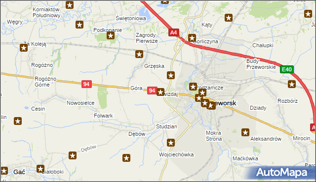 mapa Gwizdaj, Gwizdaj na mapie Targeo