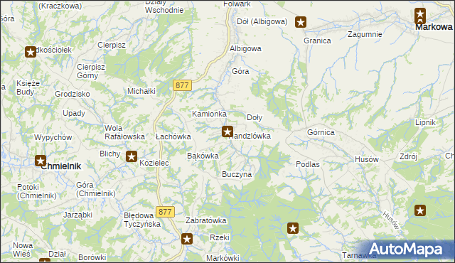 mapa Handzlówka, Handzlówka na mapie Targeo