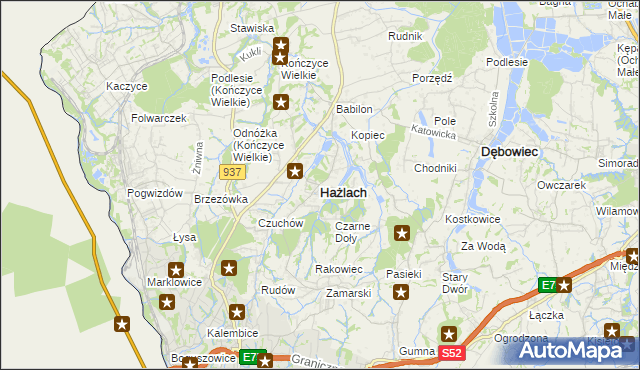 mapa Hażlach, Hażlach na mapie Targeo