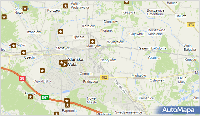 mapa Henryków gmina Zduńska Wola, Henryków gmina Zduńska Wola na mapie Targeo