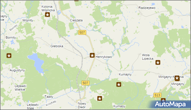 mapa Henrykowo gmina Orneta, Henrykowo gmina Orneta na mapie Targeo