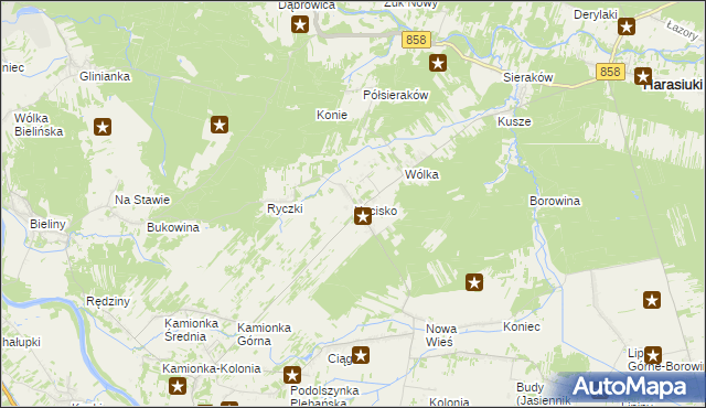 mapa Hucisko gmina Harasiuki, Hucisko gmina Harasiuki na mapie Targeo