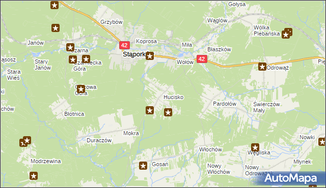 mapa Hucisko gmina Stąporków, Hucisko gmina Stąporków na mapie Targeo