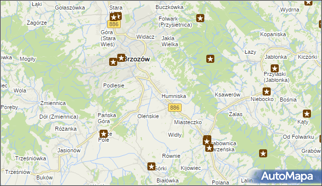 mapa Humniska, Humniska na mapie Targeo