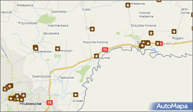 mapa Husynne gmina Hrubieszów, Husynne gmina Hrubieszów na mapie Targeo