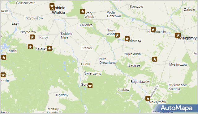 mapa Huta Drewniana, Huta Drewniana na mapie Targeo