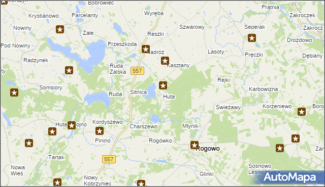 mapa Huta gmina Rogowo, Huta gmina Rogowo na mapie Targeo