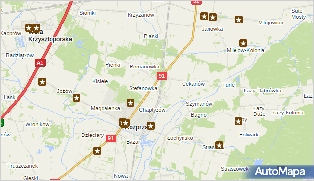 mapa Ignaców gmina Rozprza, Ignaców gmina Rozprza na mapie Targeo