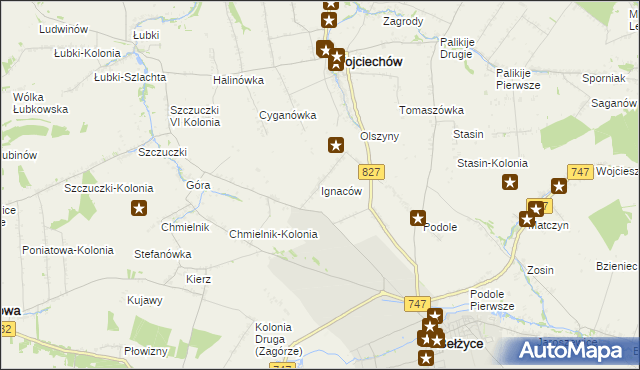 mapa Ignaców gmina Wojciechów, Ignaców gmina Wojciechów na mapie Targeo