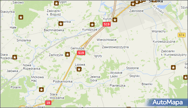 mapa Igryły, Igryły na mapie Targeo