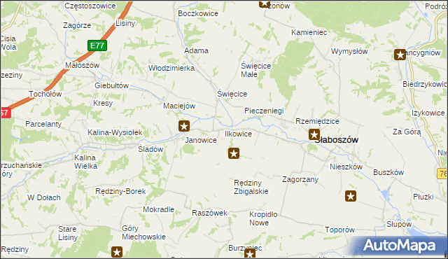 mapa Ilkowice gmina Słaboszów, Ilkowice gmina Słaboszów na mapie Targeo