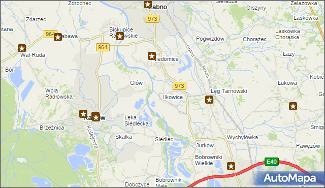 mapa Ilkowice gmina Żabno, Ilkowice gmina Żabno na mapie Targeo