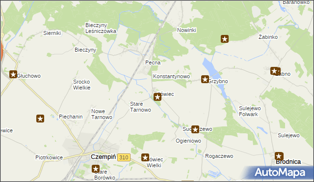 mapa Iłówiec gmina Brodnica, Iłówiec gmina Brodnica na mapie Targeo