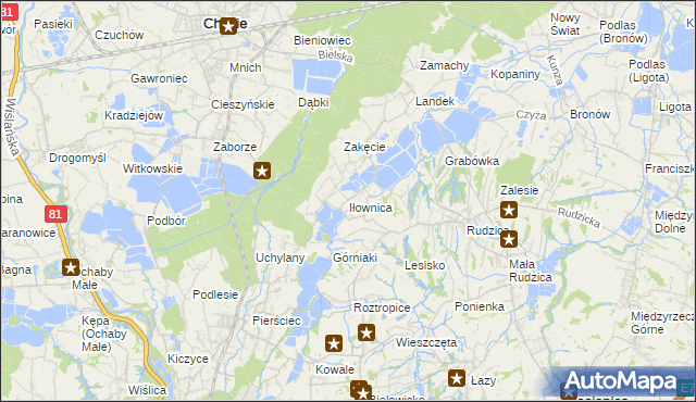 mapa Iłownica gmina Jasienica, Iłownica gmina Jasienica na mapie Targeo