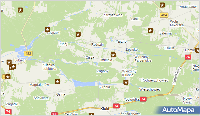 mapa Imielnia gmina Kluki, Imielnia gmina Kluki na mapie Targeo