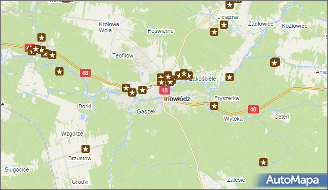 mapa Inowłódz, Inowłódz na mapie Targeo