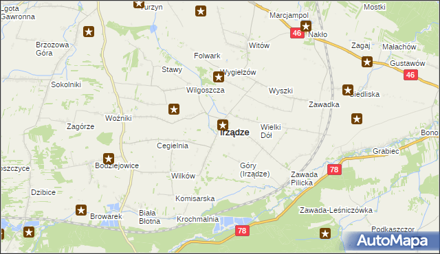 mapa Irządze powiat zawierciański, Irządze powiat zawierciański na mapie Targeo