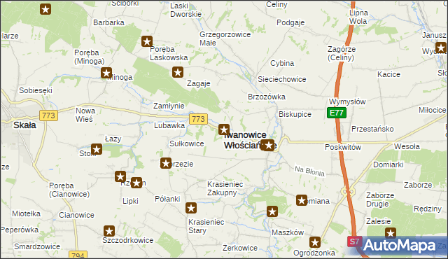 mapa Iwanowice Włościańskie, Iwanowice Włościańskie na mapie Targeo