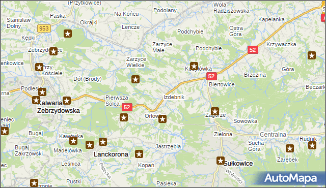 mapa Izdebnik gmina Lanckorona, Izdebnik gmina Lanckorona na mapie Targeo