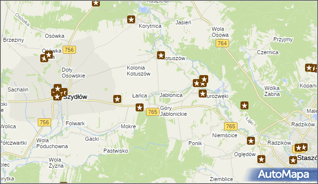 mapa Jabłonica gmina Szydłów, Jabłonica gmina Szydłów na mapie Targeo