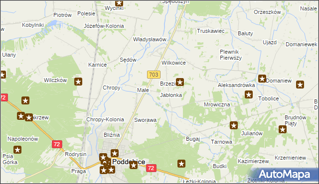 mapa Jabłonka gmina Poddębice, Jabłonka gmina Poddębice na mapie Targeo