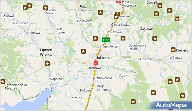 mapa Jabłonka powiat nowotarski, Jabłonka powiat nowotarski na mapie Targeo