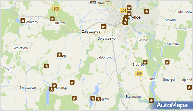 mapa Jabłonowo gmina Gryfice, Jabłonowo gmina Gryfice na mapie Targeo