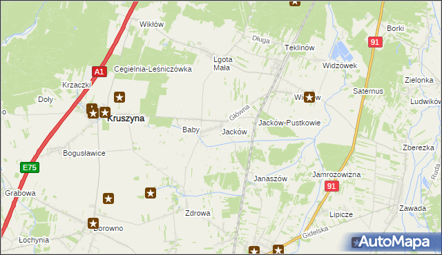 mapa Jacków gmina Kruszyna, Jacków gmina Kruszyna na mapie Targeo