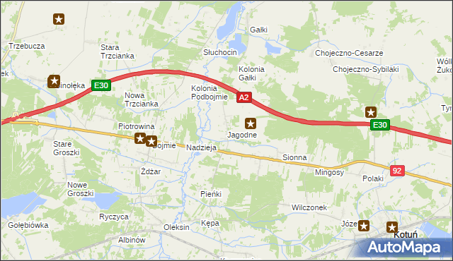 mapa Jagodne gmina Kotuń, Jagodne gmina Kotuń na mapie Targeo