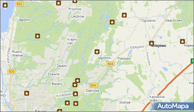 mapa Jagodnik gmina Milejewo, Jagodnik gmina Milejewo na mapie Targeo