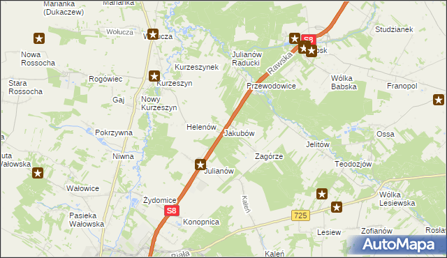 mapa Jakubów gmina Rawa Mazowiecka, Jakubów gmina Rawa Mazowiecka na mapie Targeo